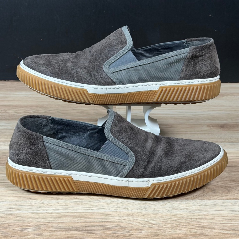 Prada Stratus Shoes Mens Size 12 US Grey Suede Gum Sole Slip On Sneakers 4D 3168
